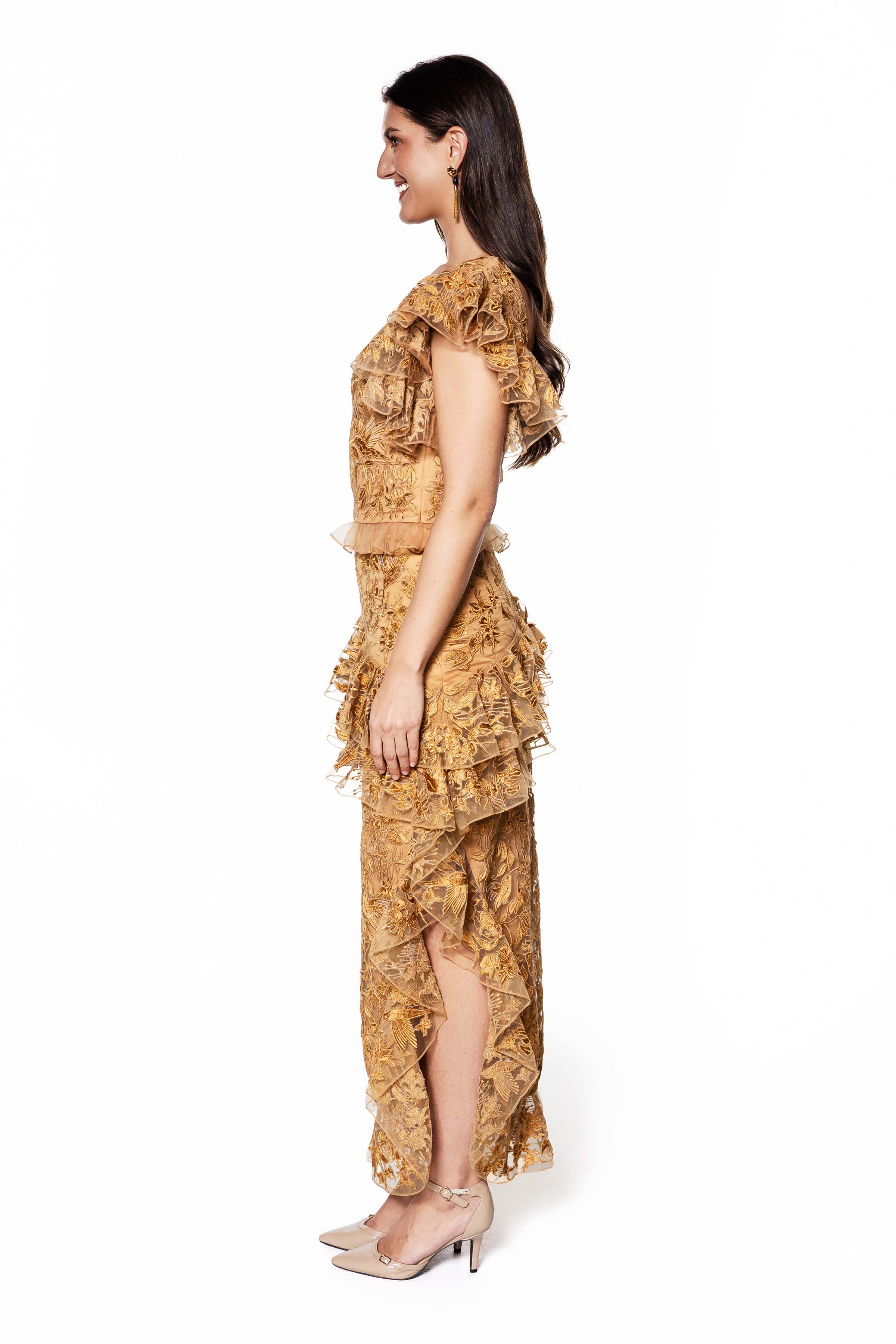 Golden Rhapsody Embroidered Top & Skirt Ensemble