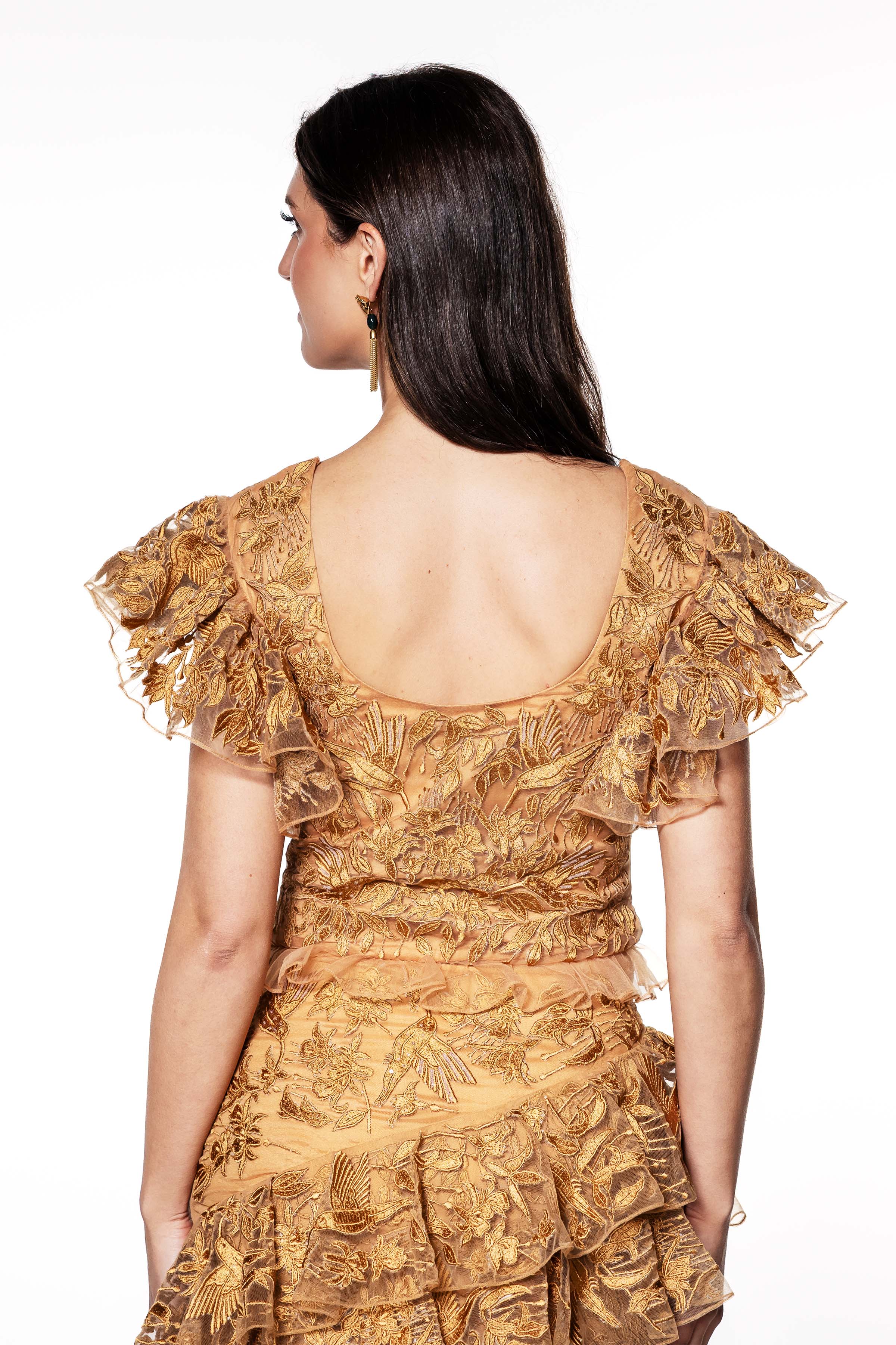 Golden Rhapsody Embroidered Top & Skirt Ensemble