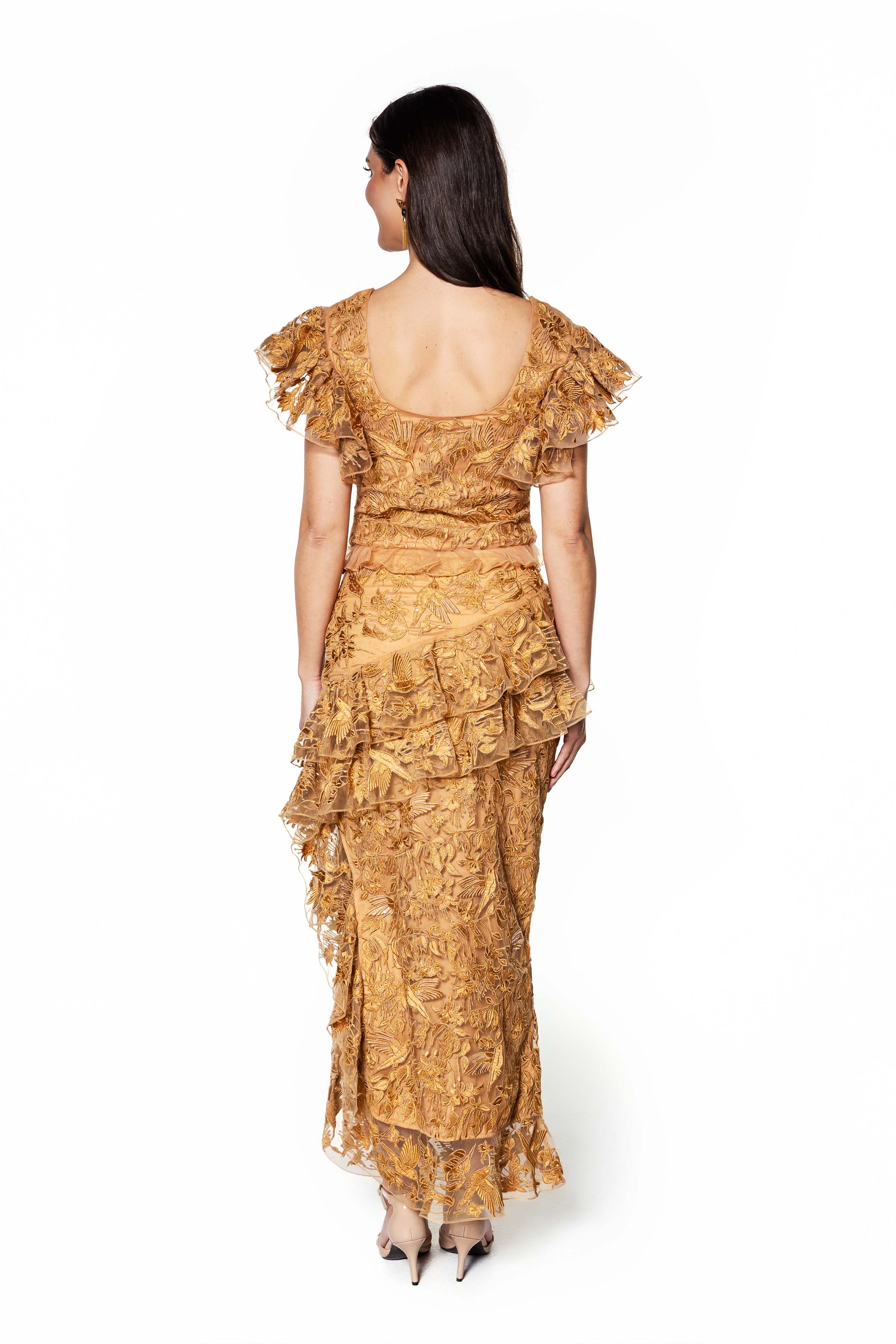 Golden Rhapsody Embroidered Top & Skirt Ensemble