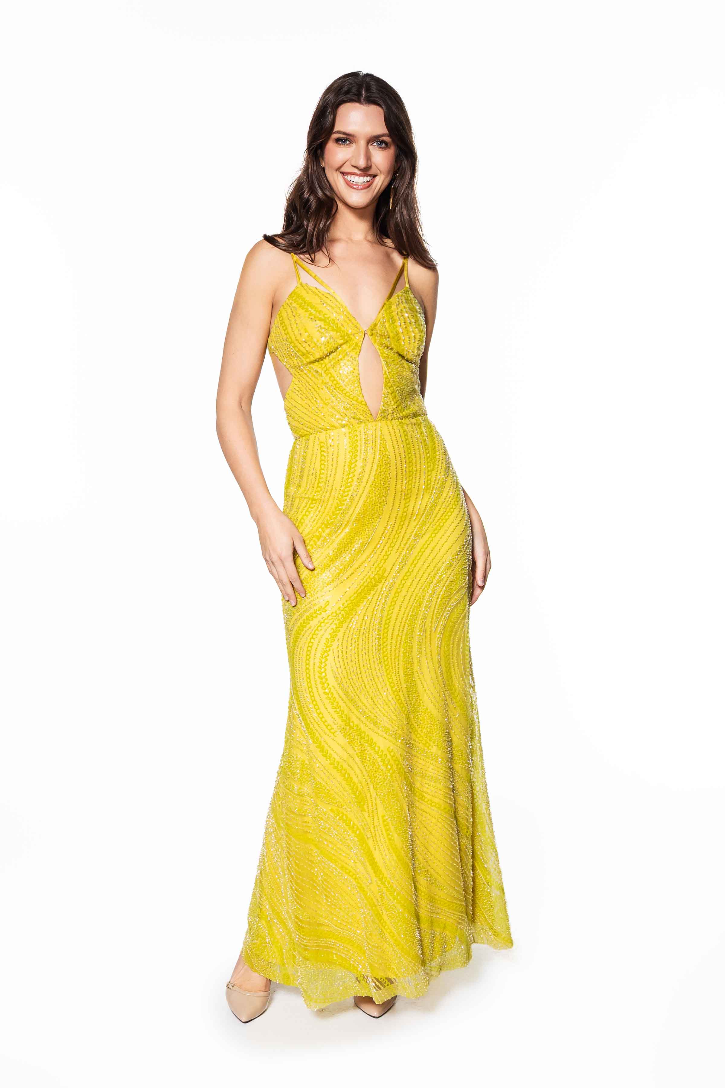 Sunburst Cut-Out Embellished Gown