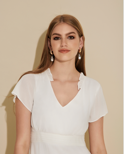 Cassiel Textured V-Neck Shift Mini Dress