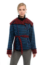 Load image into Gallery viewer, AVENS Blue Plaid Contrast Collar Jacket